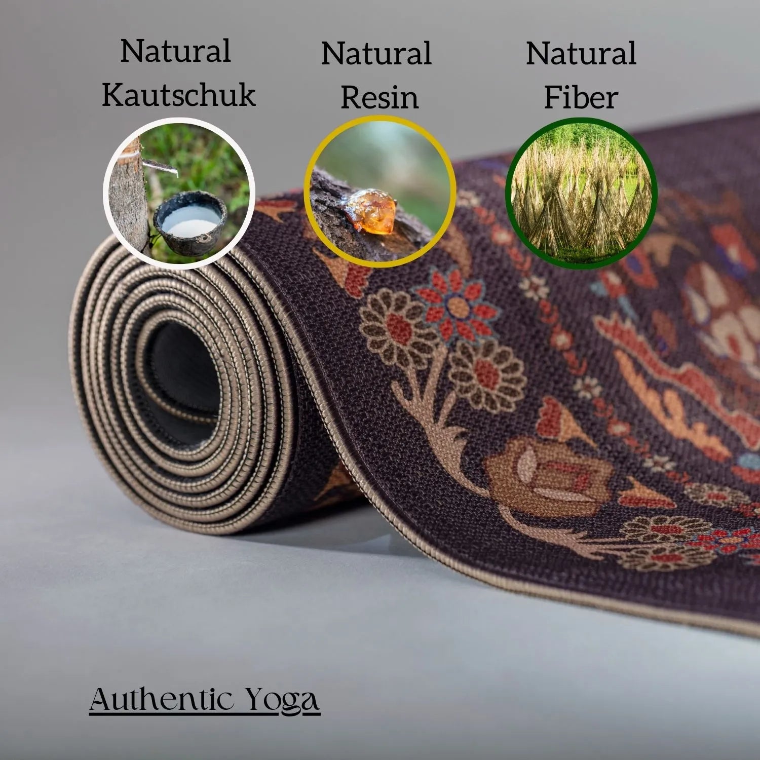 Gerollte Shiva Hamsa Yogamatte – kompakt, nachhaltig und leicht transportierbar für Yoga